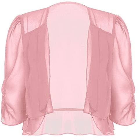 Freebily Boléro Femme Mariage Soirée Mousseline de Soie Gilet Cardigan Court Haussement Chic Haut Veste Ouverte pour Robe Bretelle Tee Shirt A Rose XL