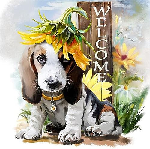 UNIQUORS 5D DIY Diamant Painting, Diamond Painting Erwachsene Blumen, Diamant Malerei Bilder Kinder Hund Vollbohrer Kit, Wohnzimmer Schlafzimmer Büro Wand Décor(35x35cm)