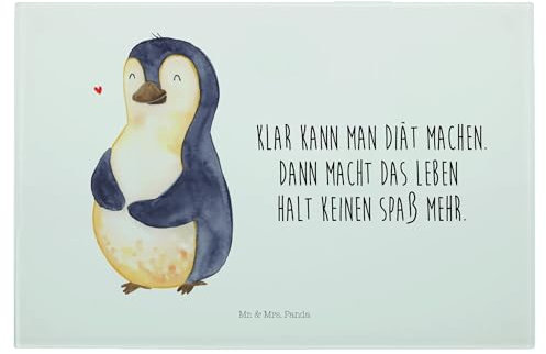 Mr. & Mrs. Panda Hackbrett Pinguin Diät - Geschenk, Gewicht, Küchenbrett, Abnehmen, Schneidebrett Aus Glas, Schneidplatte, Schneidbrett