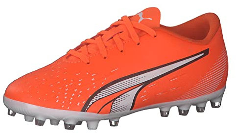 PUMA Play MG JR Soccer Shoe, Ultra Orange White-Blue Glimmer, 5.5 UK