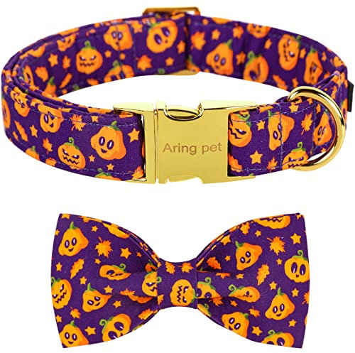 ARING PET Hundehalsband mit Schleife-Halloween Kürbis Fliege Hundehalsbänd, Verstellbare Violett Halsband Fliege mit Metallschnalle für Kleine Mittlere Große Hunde