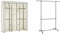 SONGMICS Kleiderschrank, Faltschrank, Stoffschrank, 175 x 150 x 45 cm, Beige RYG12M & Kleiderständer höhenverstellbar, Garderobenständer, (101-166) x 49 x (113-198) cm, Silber-graugrün