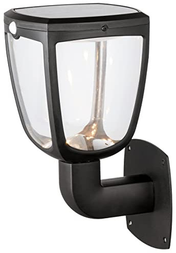 Sylvania GIZMO Solar, solarbetriebene LED-Leuchte, Typ Wand-Licht, Wand Licht im Vintage-Design für Outdoor z.B. Schuppen, Garage, Haustüre, Laterne PIR, 345 Lumen, IP54, 4000 Kelvin, 1 Stück, Schwarz