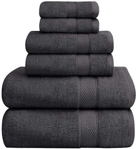 Oakias 6-teiliges Handtuchset Dunkelgrau 600 GSM - 2 Badetücher, 2 Handtücher & 2 Waschlappen - sehr saugfähig
