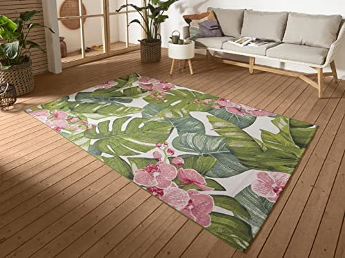 Hanse Home Tropical In- & Outdoor Teppich – Flachgewebe Aussenteppich, Jungel Florales Palmen Design, ÖKO-TEX Wetterfest & UV-beständig für Balkon, Terrasse, Garten, Wohnzimmer - Bunt, 200x285cm