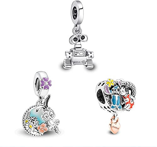RMMY Cartoon Animal Charm Anhänger 925 Sterling Silber Charm Bead für Armband Damen Schmuck Perfektes Birthday Muttertagsgeschenk 3-Stück/Paket