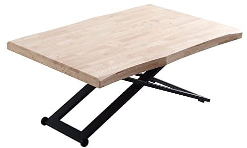 PEGANE Table Basse relevable de Salon en Bois de chêne Naturel avec Pieds en métal Noir Longueur 120 x Profondeur 80 x Hauteur 49-76 cm