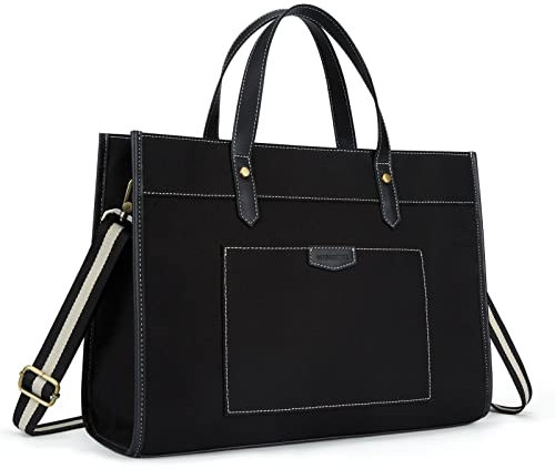 Missnine Sac Cabas Femme pour Ordinateur Portable 15,6 pouces en Toile Grand Sac à Main Élégant pour Cours Travail Université Voyage (Noir)