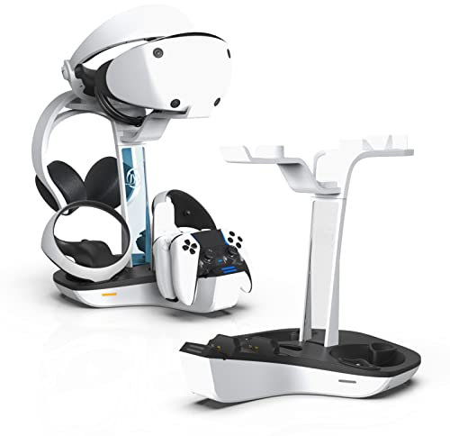 HMHAMA Station de charge PSVR2 avec support pour casque, station de charge pour manette PSVR2 et PS5, 4 stations de charge avec indicateur