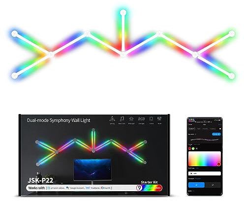 elice Intelligent WiFi Wandleuchten,9 Stück,Musik-Sync Mehrfarben,über 40 dynamische Szenen,funktioniert mit Alexa und Google Assistant,Home Decor LED-Lichtleiste für Gaming Party Club Bar Home