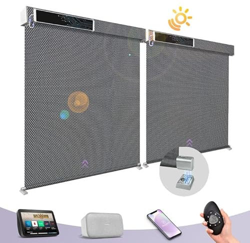 Graywind Elektrische Rollos Außen nach Maß, Wasserdicht UV-Schutz Smart Rollo Aussen, Solarbetrieben Elektrische Jalousie Außen mit Fernbedienung Kompatibel Alexa Google, 3% Black Pearl