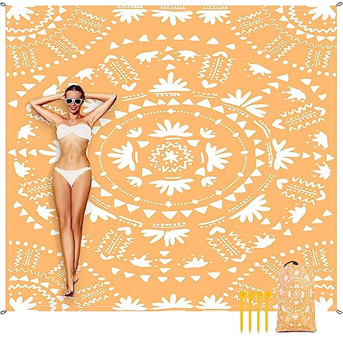 Jopee 280 x 300cm Picknickdecke Sandfrei, Wasserdicht Stranddecke für 4-8 Personen, Leicht und Tragbar Schnelltrocknend Strandmatte, Outdoor Campingdecke für Strand, Wandern, Reisen - Orangenblüte