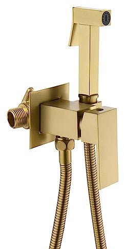 ESOP Kit Douchette WC, Laiton Douchette Toilette WC Mural Pulvérisateur de Bidet Eau Froide et Eau Chaude Toilette Bidet Spray avec 1.5m Tuyau (Or Brossé)