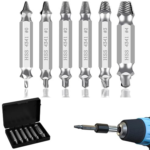 EnixwH 6 PCs Extracteurs de Goujons/Vis Professionnels en HSS 4341, Extracteur de Vis, Kit Extracteur Vis, Outil de Dévissage, Tourne a Gauche Extracteur, Foret pour Retirer Les Boulons Endommagées