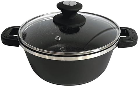 METTMANN PROFESSIONNEL - Marmite Faitout 20 cm - Fonte d'Aluminium - Revêtement Type Pierre - Couvercle en Verre - Tous Feux dont Induction - Sans PFOA - (20CM)