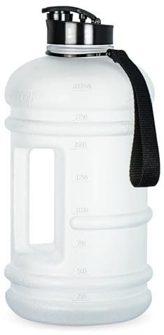 TOOFEEL trinkflasche 2l, 2 liter trinkflasche mit Griff, BPA-freie Wasserflasche 2 Litres mit Gurt, Lecksichere Sportflasche Sportflasche für Fitness Camping Yoga Reisen - Matte Clear Water Jug