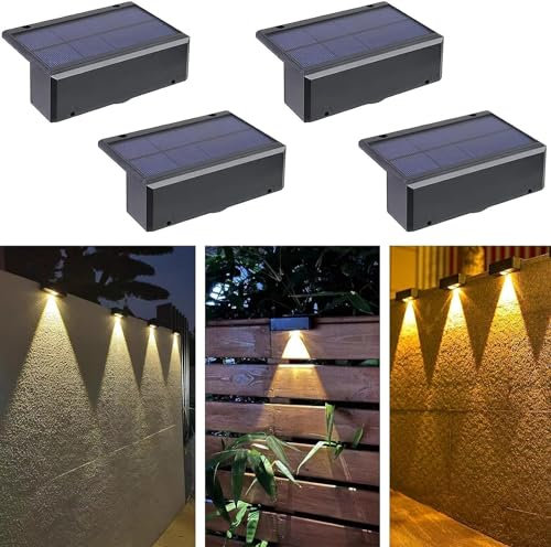 SMY Lighting Solar Deck, Fence, Wall Lights - 4 Pack Warm White Waterproof LED Illuminate for Yard, Railing, Stair, Patio Decor