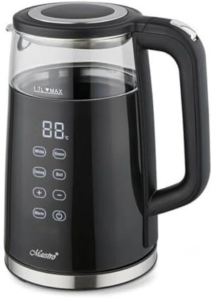 Feel Maestro Hervidor MR-049 Negro Transparente Cristal Vidrio de Borosilicato 2200 W 1,7 L