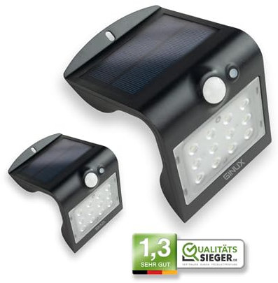 GINUX® 2 x 15W Solarlampen für außen mit Bewegungsmelder (Schmetterling) | Mit 12 Superhellen LED Solarleuchten | Solar Lampe Outdoor für Wand und Garten mit 3 Modi (15W-S)
