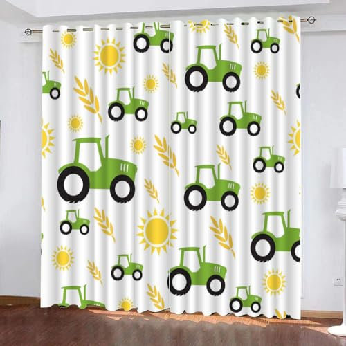 GIOVIA 3D Traktor Vorhang Abdunkelnde Cartoon Traktor Polyester Vorhänge mit ösen 2er Set Gardinen Blickdicht Verdunkelungs Geräuschreduzierung für Schlafzimmer Wohnzimmer B 220 X H 215 cm