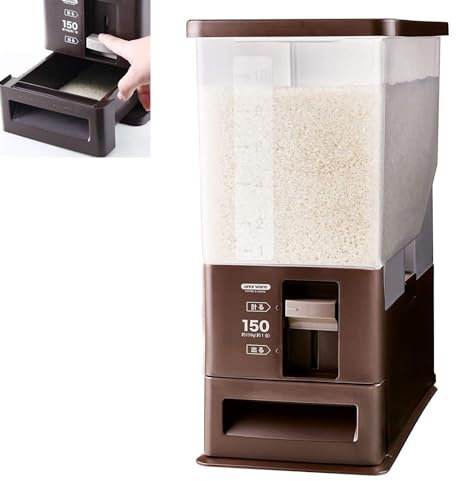 i Kito 26 Pounds Rice Dispenser with Measuring Container,Large Countertop Kitchen Storage for Dry Food,Oatmeal, Beans, Grains, Kitchen Organization Box,Coffee Black