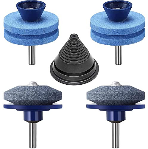 IRmm 4PCS Lawn Mower Blade Sharpener, Lawnmower Blade Sharpener for Drill with Blade Balancer, Mower Blade Sharpener for Any Power Hand Drill