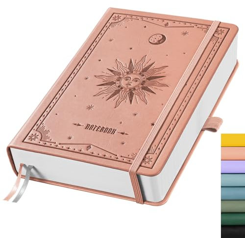 EMSHOI Taccuino a righe formato A5, 320 pagine numerate, 100 g/m², copertina rigida in pelle a righe, per donne, uomini, scuola, lavoro, scrittura, appunti, 14,5 x 21 cm, rosa