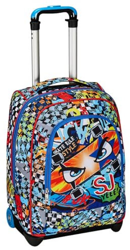 SJ GANG STYLE JAM GANG Schulranzen mit Trolleyfunktion, 2 in 1, Rucksack mit Rollen, zum ziehen ab 1. Klasse, für Schule, Gymnasium, Reisen, Freizeit, Jugen, Mehrfarbig, Tier