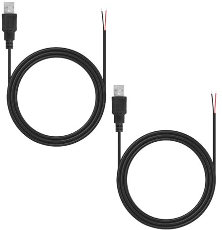 2-Pack USB 2.0 Male to 2-Pin Bare Wire Cables, 1M Length, DIY USB Power Data Cable for Custom Installation and Repairs, Pure Copper Conductor, High-Speed Data Transfer up to 480Mbps