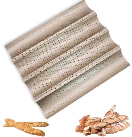 Cisolen Baguette Bandeja para Hornear Molde pan Baguette de 4 Rejillas Perforada Francés Pan Bandeja de Pan Molde Antiadherente para Ondas Bandeja de Cocina