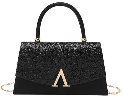 OUAYEMEL Glitzernde Abend-Handtasche, Glitzer-Clutch für Damen, Brautschmuck, Hochzeit, Geldbörse, für Abschlussball, Cocktail-Party, Clutches mit abnehmbarer Kette, Schwarz
