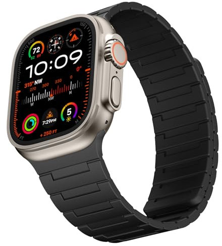 Suphart Compatibile con Cinturino Apple Watch 49/46/45/44/42/41/40/38mm, Cinturini Silicone Magnetico Potente per iWatch Ultra 2 SE Serie 10 9 8 7 6 5 4 (49/46/45/44/42, Nero)
