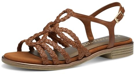 MARCO TOZZI Damen Sandalen flach mit Schließe Geflochtene Riemen, Braun (Cognac), 41 EU