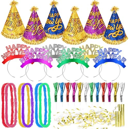 DPKOW Silvester Deko 2027 Party Set, Bunte Silvester Partyhüte Happy New Year Haarreif Leis Tröte Luftschlangen Accessories 2027 Partyzubehör 2027 Foto Requisiten, 31 Stk