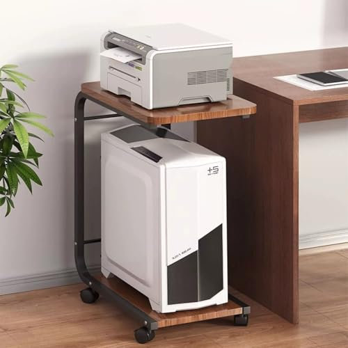 SBCWH Druckerständer für Unter den Schreibtisch, Druckerwagen mit 2 Ablageebenen, Computer Hostständer, Rollbarer Beistelltisch für Computer PC Tower, CPU, Aktenvernichter, Fax-Scanner(Brown)