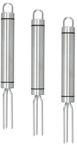 Lot de 3 Fourchette à Pommes de Terre, Fourchettes à Maïs en Acier Inoxydable, Argenté, 18,3 x 1,9 cm, pour Fruit Légumes Camping Barbecue