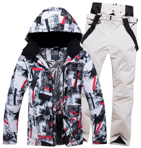 Nlaayong Skianzug 2 Teilig Herren Winter Skijacke mit Kapuzen Schneeanzug Wasserdicht Skibekleidung Jacke und Hosen Tracksuit Winddicht Warme Schneemantel