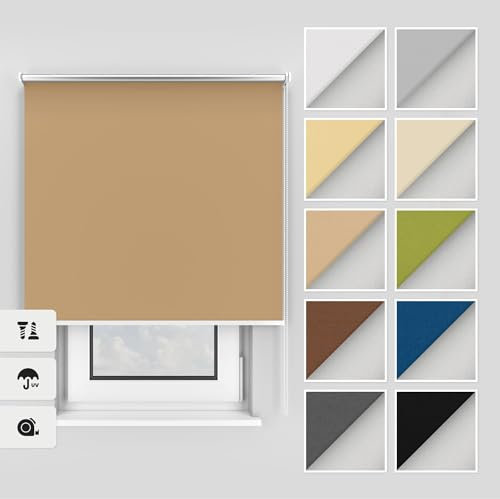 Estika Thermo rollos mit Bohren 160x220 cm Farbe: Beige, Verdunklungsrollo Deckenmontage und Wandmontage, Thermorollo hitzeschutz, Jalousien Fenster