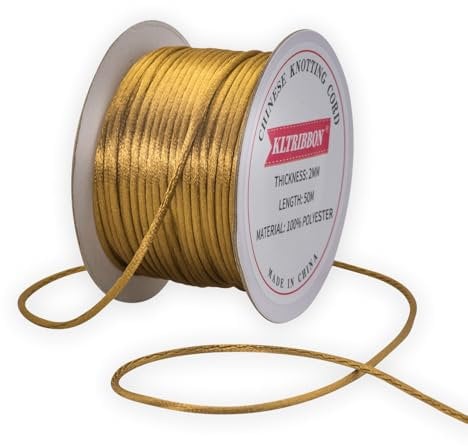 KLTRIBBON Cordoncino dorato a coda di topo, 2 mm, 50 m, per nodi cinesi, filo di seta per bracciali, collane, gioielli e macramè