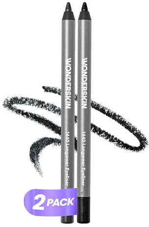 Wonderskin Eyeliner Pencil, 1440 Longwear Black Matte and Glitter Eyeliner Pencil, 2 Pack - Waterproof, Sharpenable & Smudge Proof
