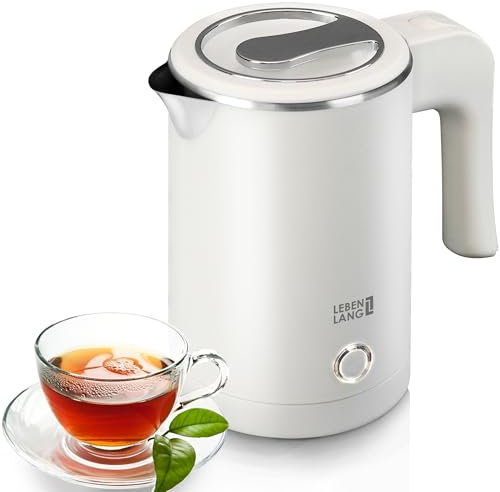 LEBENLANG Edelstahl Reisewasserkocher Klein - 500ml & BPA-Frei I 600W Mini Wasserkocher Klein Weiß für Reisen I Energiesparend & Energieeffizienz I 0 5 0,5 l I Kleiner Camping Wasserkocher Reise