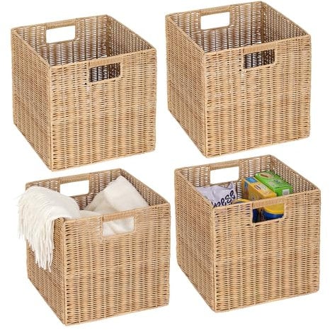 4er-Set Kallax Expedit Regal Korb/Kallax Korb Geflochten / 30,5 x 30,5 x 30,5H cm/Plastik Regalkorb/Faltkorb Flechtkorb/Regalbox Storage Box/Aufbewahrungskorb Regalkorb Faltbar