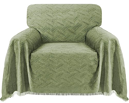 BellaHills Baumwoll-Überwurfdecke, Sofabezug, weiche Überwürfe für Sessel, Sofa, Sofa, Bettüberwurf, Couchbezug, Sofa-Schonbezüge, gestrickt, dekorative Decke, 180 x 230 cm, Salbeigrün