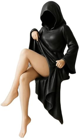 Fokayo Mysteriöse Statue, Lustige Schwarze Robe, Gothic-Skulptur, Tischfigur, Elegante Bücherregal-Königin, Deko für Zuhause, Büro, Bücherregal, Schreibtisch (M)