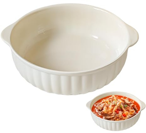 Plat à gratin rond en céramique, plat à lasagnes, pour friteuse à air chaud, 19 x 16,5 x 5,5 cm, plat à lasagnes, plat à lasagnes, plat rond, pour lasagnes, frites, soupe (blanc laiteux)