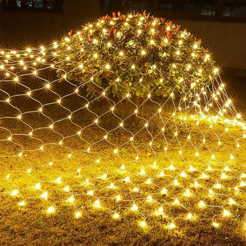 ENLACE LED Lichternetz Außen, 1,5x1,5m 96 LED Lichterkette Außen Netz Warmweiß, Lichternetz Lichtervorhang mit Stecker, 8 Modi, für Büsche Garten Weihnachtsbaum Zimmer Balkon