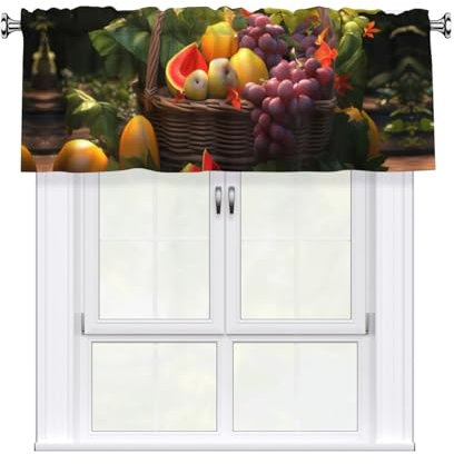 XBKGOHA Kurze Vorhänge mit Volantstange, 137,2 x 45,7 cm, mit Pflanzen und Früchten, bedruckt, für Küche, Bad, Schlafzimmer, Studio, passend für die meisten Standard- oder dekorativen Gardinenstangen