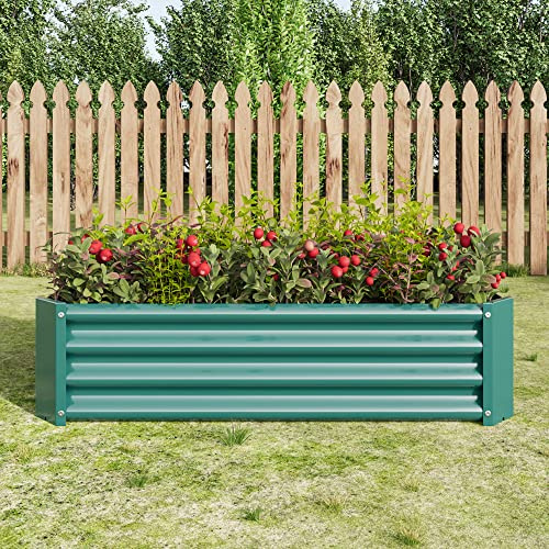 Massbinet Hochbeet Metall Pflanzenbeet, Hochbeete für Garten aus robustem Stahlblech mit stabilem Design, Rostschutz und Langer Haltbarkeit, Hochbeet Bausatz ohne Boden Grün 120x60x30cm