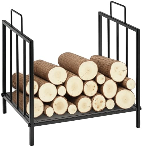 Outsunny Kaminholzregal für innen 44,5 x 33 x 46,5cm Brennholzregal mit Griffe, erhöhter Kaminholzständer für Kamin Ofen Feuerholzregal Kaminholzhalter für Feuerholz, Brennholz Metall Schwarz