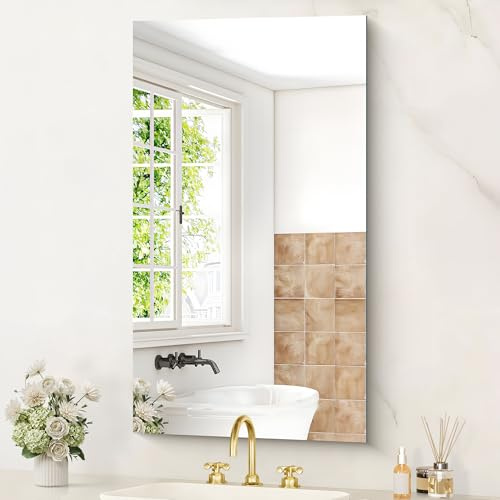 KOCUUY Rechteckiger rahmenloser Badezimmerspiegel, 90 x 50 cm Wandspiegel, Spiegel mit Shatterproof Glas, HD Reflexion, modernem Design, geeignet für Badezimmer, Schlafzimmer oder Ankleidezimmer